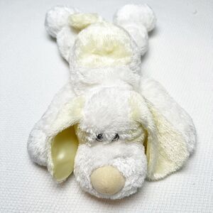 Aurora Baby White Puppy Dog Plush Yellow Satin Ears 14" Stuffed Animal Sewn Eyes